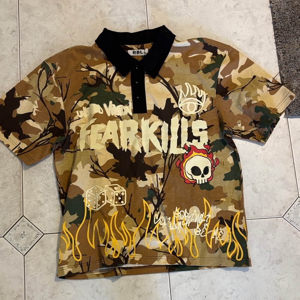 RBL Men's Camo Graphic Polo Shirt - Brown and Black